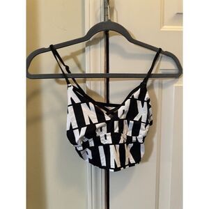 Rare Victoria's Secret Pink Ultimate Black White Logo Unlined‎ Sports Bra, SMALL